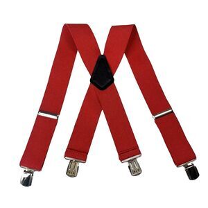 Men's Adjustable Suspenders Elastic X-Shaped 2 Inch Wide Solid Pin Clip